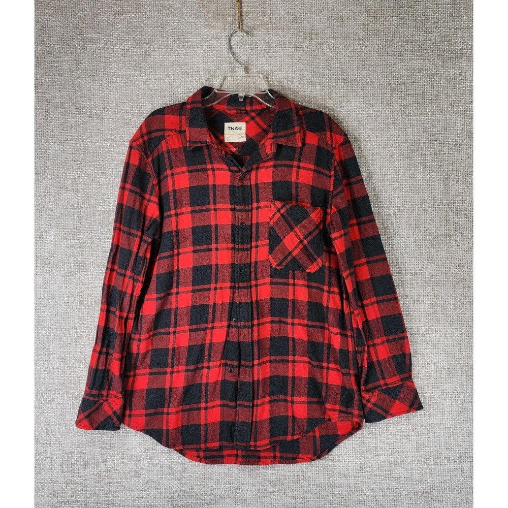 Tna Aritzia‎ Buffalo Plaid Flannel Shirt Womens M Relaxed Oversized Black Red